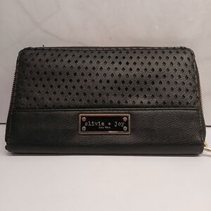 Olivia + Joy New York Black Faux Leather Zip Around Clutch Wallet 8" x 5"